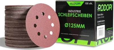 Produktbild von 50 x RODOPI Klett Schleifpapier 125mm RedDevil Körnung K120 Schleifscheiben für Exzenterschleifer 8 Loch Zirkonium Korund Schleifpads Klettscheibe