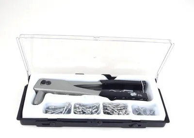 Produktbild von Nietzangen-Satz inkl. 100 Alu Nieten 2,4-4,8mm in Kunststoffbox 4 Größeneinsätze
