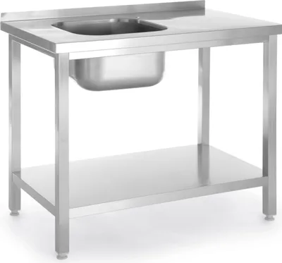 Immagine prodotto di Tavolo HENDI con lavello e ripiano - avvitato, profondità: 600 mm, Linea Budget, 800x600x(H)850mm