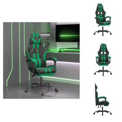 Image de vidaXL Chaise de jeu avec repose-pieds Pivotante Noir & Vert Similicuir - Fauteuil de jeu