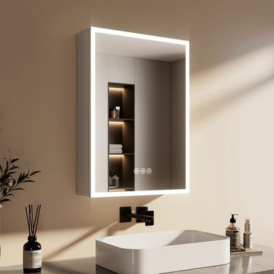 Szafka z lustrem EMKE z oświetleniem 145 x 500 x 700 mm Szafka z lustrem LED z funkcją przeciwmgielną i gniazdem, 3-kolorowe ściemnianie - 1-drzwiowa szafka łazienkowa