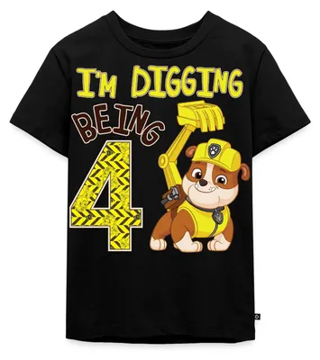 Produktbild von Spreadshirt Paw Patrol Rubble 4. Geburtstag Kinder Premium T-Shirt, 134/140 (8 Jahre), Schwarz