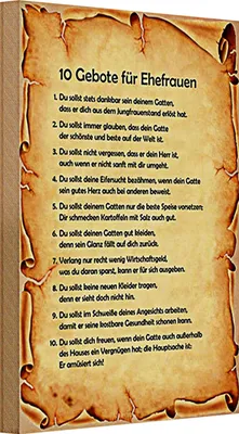 Produktbild von Holzschild Spruch 20x30cm 10 Gebote für Ehefrauen