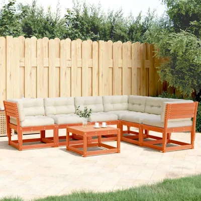 Produktbild von Design 6-tlg. Garten-Sofagarnitur mit Kissen Wachsbraun Kiefernholz, Gartenmöbel-Sets 2024 Neu