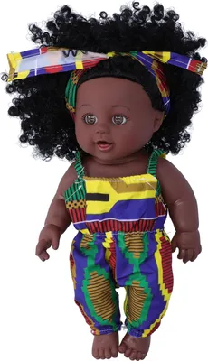 Obrázek produktu pro 30 cm reborn panenka, africká holčička, černá pleť, kudrnaté vlasy, vinylová panenka, dětská hračka