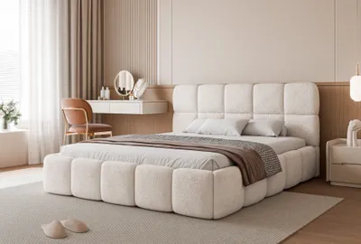 Produktbild von FURMEB24 Polsterbett CRYSTAL - 180 x 200 cm - WEISS Teddystoff