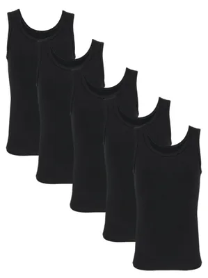 Produktbild von TupTam Kinder Jungen Unterhemd Ärmellos Tanktop 5er Pack , Farbe: Schwarz, Größe: 140-146