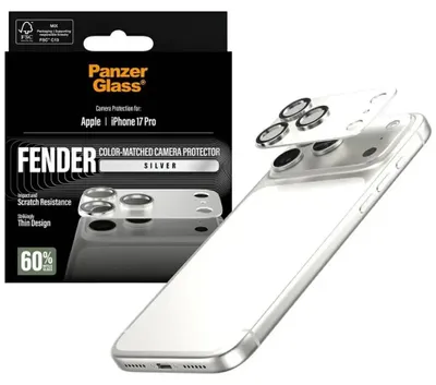 Produktbild von PanzerGlass ® Fender Kameraschutz Silber iPhone 17 Pro, Apple, Apple - iPhone 17 Pro, Trockene Anwendung, Kratzresistent, Schockresistent, Silber, 1 Stück(e)