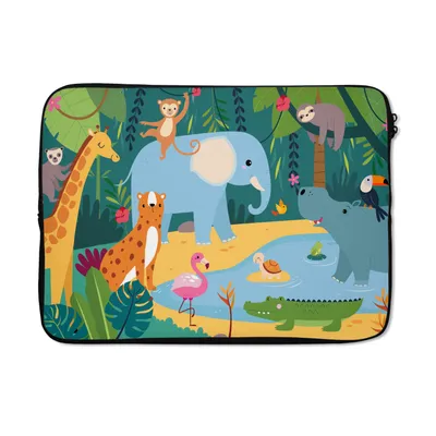 Produktbild von MuchoWow® Laptop Hülle 13 Zoll Dschungel - Design - Tiere - Kind Laptoptasche - Laptophülle - Sleeve - Rundumschutz