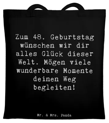 Produktbild von Mr. & Mrs. Panda Tote Bag Spruch 48. Geburtstag Glück - Schwarz - Geschenk, Happy Birthday, Liebe und Wertschätzung, Shopping Tasche, Stoffbeutel, kreatives, Alter