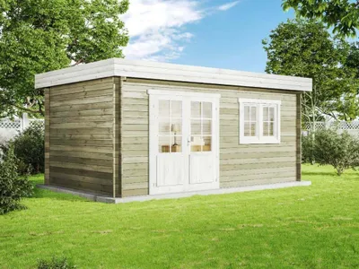 Produktbild von Alpholz Gartenhaus Spree-28 A aus Holz 520x320cm in imprägniert Pinie mit 28 mm Wandstärke & Pultdach