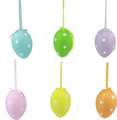 Produktbild von Ostereier Deko hängend Plastikeier bunt 8x11,5cm 6er Set mit Punkten, 6 Stück