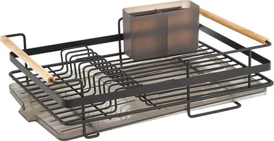 Produktbild von Abtropfgestell Metall schwarz Geschirrabtropfer Abtropfgitter Holzgriff mDesign