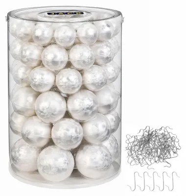 Produktbild von JACK by Inge Glas 60x Glas Christbaumkugeln 4 5 6 7 cm Eislack Weiß / Offwhite + Haken
