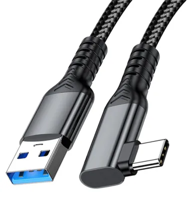 Productafbeelding van INF USB-C datakabel, USB 3.2 Gen2, 10 Gbps, 3A/60W snelladen, 90° rechte hoek, nylonomvlochten, geoptimaliseerd voor VR en CarPlay, compatibel met Meta Quest 2 en Oculus Quest 2, 3 meter
