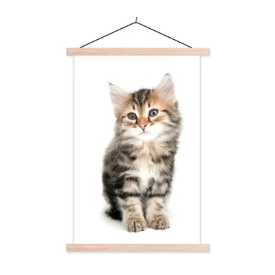 Produktbild von MuchoWow® Textilposter Kätzchen - Weiß - Nase - Mädchen - Kinder - Jungen - Kinder 40x60 cm mit holzfarbenen Rahmen - Poster