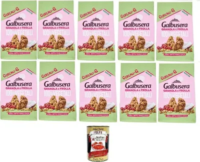 Produktbild von Galbusera Cereali G Granola e Frolla 100% Vegetali Avena, Cereals G Granola und Shortbread 100% pflanzlicher Hafer, Cranberries und Kokosnuss 10x 280 g+ Italian Gourmet polpa 400gr