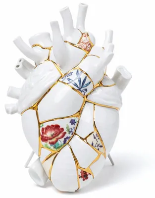 Produktbild von Seletti Blumenvase Love in Bloom Herz Kintsugi Porzellan