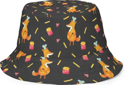 Produktbild von Mr. & Mrs. Panda Boonie Hat Fuchs Pommes Größe S/M - Grau - Geschenk, Fischerhut, Sonnenmütze, Anglerhut, Sonnenhut, Sonnenkappe, Pomes Frites, Muster, Bucket