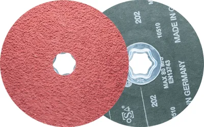 Produktbild von PFERD TOOLS COMBICLICK Keramikkorn Fiberscheibe Ø 125 mm CO-COOL24 für kühlsten Schliff auf Edelstahl