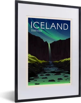 Produktbild von MuchoWow® MuchoWow® Gerahmtes Poster Illustration des Wasserfalls Svartifoss in Island 30x40 cm - Poster mit zchwarzem Bilderrahmen - Wandposter Schlafzimmer