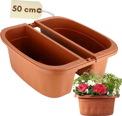 Produktbild von Blumenkasten Balkon Beidseitiger Balkonkasten mit Halterung Blumenkasten mit Wasserspeicher Pflanzkasten für Geländer Geländerkasten ohne Bohren Terracotta 50 cm