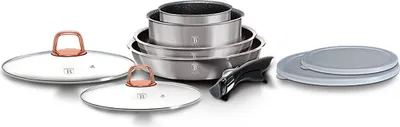 Produktbild von Berlinger Haus Moonlight Kochtopf Set 9-Teiliges Induktions Abnehmbare Griffe, Antihaft Bratpfannen Grau