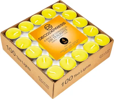 Produktbild von Citronella-Teelichter im 100er- oder 50er-Pack, Duft-Teelichter mit 4 oder 8 Stunden Brenndauer (4 Stunden x 100)