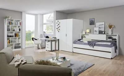 Produktbild von Jugendzimmer-Set 6-teilig in weiß, mit Funktionsbett 120x200 cm Liegefläche NOLI-43