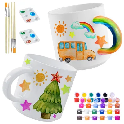 Immagine prodotto di Set per decorare tazze: kit di Vetroceramica con colori e pennelli per bambini e adulti