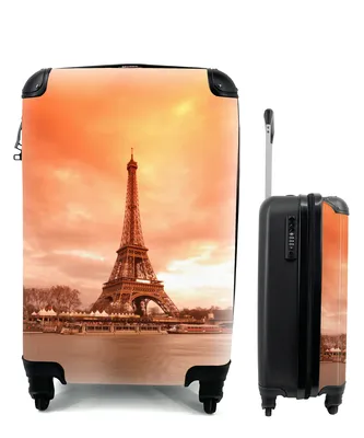 Produktbild von MuchoWow® Koffer Handgepäck Trolley Rollkoffer Kleine Reisekoffer mit 4 Rollen - Eiffelturm - Paris - Himmel - Cabin Size < 55x40x23 cm & 55x40x20 cm - Fotokoffer - Kabinenkoffer - Boardgepäck - Reise-Box - Reisekoffer - Reisegepäck - Koffer mit Bild - Trolley für Kinder