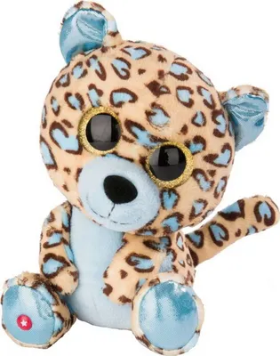 A stuffed leopard toy sitting down.