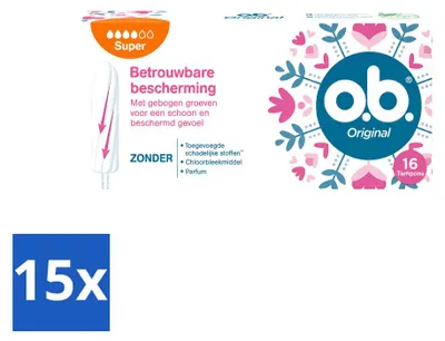 Produktbild von 15 x o.b. Original Super Tampons mit gebogenen Rillen - Vorteilspackung - 15 Stücke