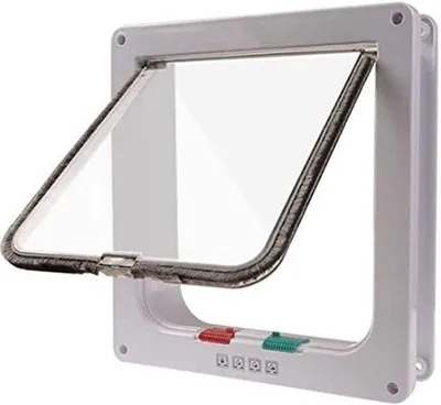 Immagine prodotto di Porticina per gatti 25 cm x 23 cm con chiusura magnetica a 4 punti - bianca - facile da installare grazie al telaio telescopico