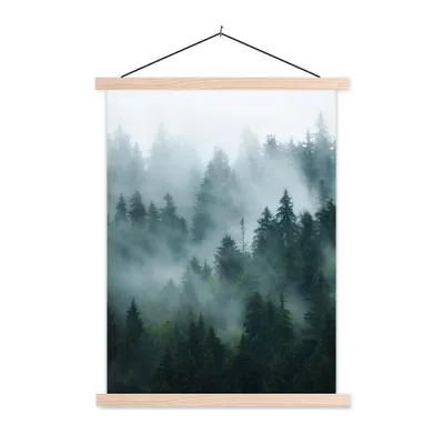 Produktbild von MuchoWow® Textilposter Nebel - Bäume - Wald 40x53 cm mit holzfarbenen Rahmen - Schlafzimmer