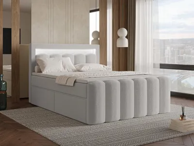 Image de Chilly Möbel Design Lit Luméra Duo - Lit boxspring avec tiroirs, LED, matelas et surmatelas 140x200 cm / 4 tiroirs / H2 / Bouclé / Gris