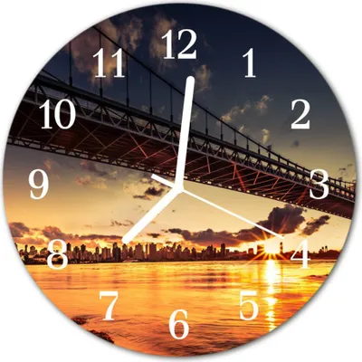 Produktbild von Glasuhr Wanduhr Küchenuhr Echt-Glas 30fi cm Brücke Fluss orange