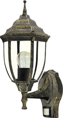 Zdjęcie produktu dla Kinkiet zewnętrzny z czujnikiem Nizza antyczne złoto 1xE27x60W metal wym:38,5x16,5x20cm IP43 Rabalux