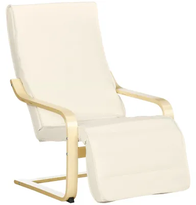 Productafbeelding van Ligstoel met kussen, verstelbare voetensteun (5 standen), berkenhout, draagvermogen tot 120 kg, 66,5 x 94 x 100 cm, crèmewit