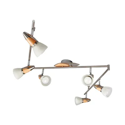 Produktbild von Lindby Deckenleuchte Marena, 6-flg., Glas, Holz, 180 cm lang