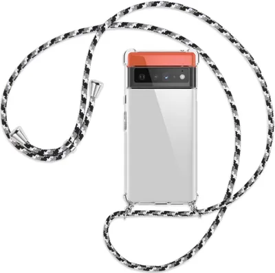 Produktbild von Handykette Backcover-Schutzhülle mit Band (Metall silberfarben) für Google Pixel 6 Pro - schwarz/grau/weiß