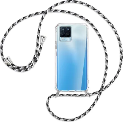 Produktbild von Handykette Backcover-Schutzhülle mit Band (Metall silberfarben) für Realme 8, Realme 8 Pro (6.4) - schwarz/grau/weiß