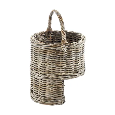 Zdjęcie produktu dla Kobolo pleciony rattanowy kosz na schody - kubu szary - z rączką kosz z rączką kosz na schody naturalny kosz organizer z rączką dekoracja kosze przechowywanie