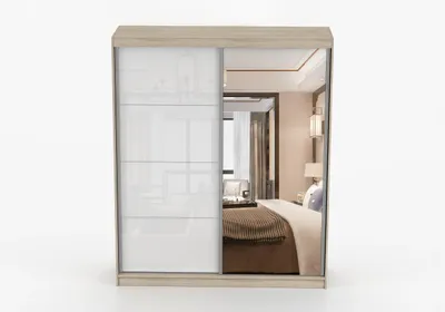 Produktbild von Schwebetürenschrank Kleiderschrank Schrank 183 cm Sonoma-Eiche/Weiß mit Spiegel, 2-türig, Schlafzimmer