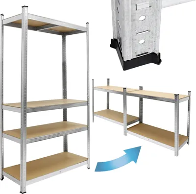 Produktbild von ECD Germany Dílenský regál pro vysoké zatížení 160x80x40 cm, pozinkovaný kov, nosnost do 320 kg, 4 MDF desky