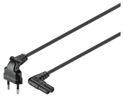 Produktbild von Anschlusskabel mit Eurostecker abgewinkelt, 1 m, schwarz, (2*0,75 mm²) Eurostecker (Typ C, CEE 7/16) 90° > Gerätebuchse C7 90°
