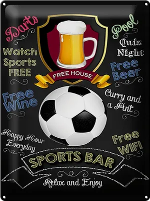Produktbild von Blechschild Sports Bar Dart Fussball, 40 x 30 cm, Blechschilder Spruch Sport Hobby