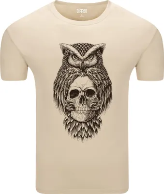 Produktbild von Diarbo Herren T-Shirt mit Aufdruck Wildtierporträts Eule mit Totenkopf Beige Gr.XXL