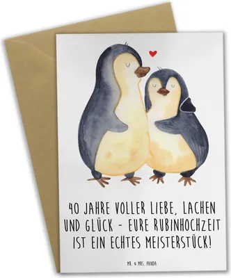 Produktbild von Mr. & Mrs. Panda Grußkarte 40. Hochzeitstag Rubinhochzeit - Weiß - Geschenk, Heirat, hochzeitskarten, Beständigkeit, Geschenke, Meilenstein, weihnachtskarten, Jubiläum