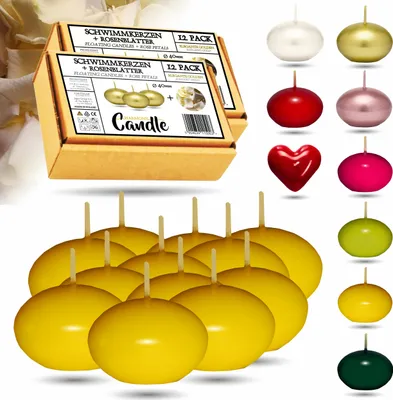 Image de CANDLE HARMONY Bougies flottantes 12 STK Ø 40 mm avec  2x pétales de rose | Couleurs festives Bougie flottante maison Noël (Jaune)
